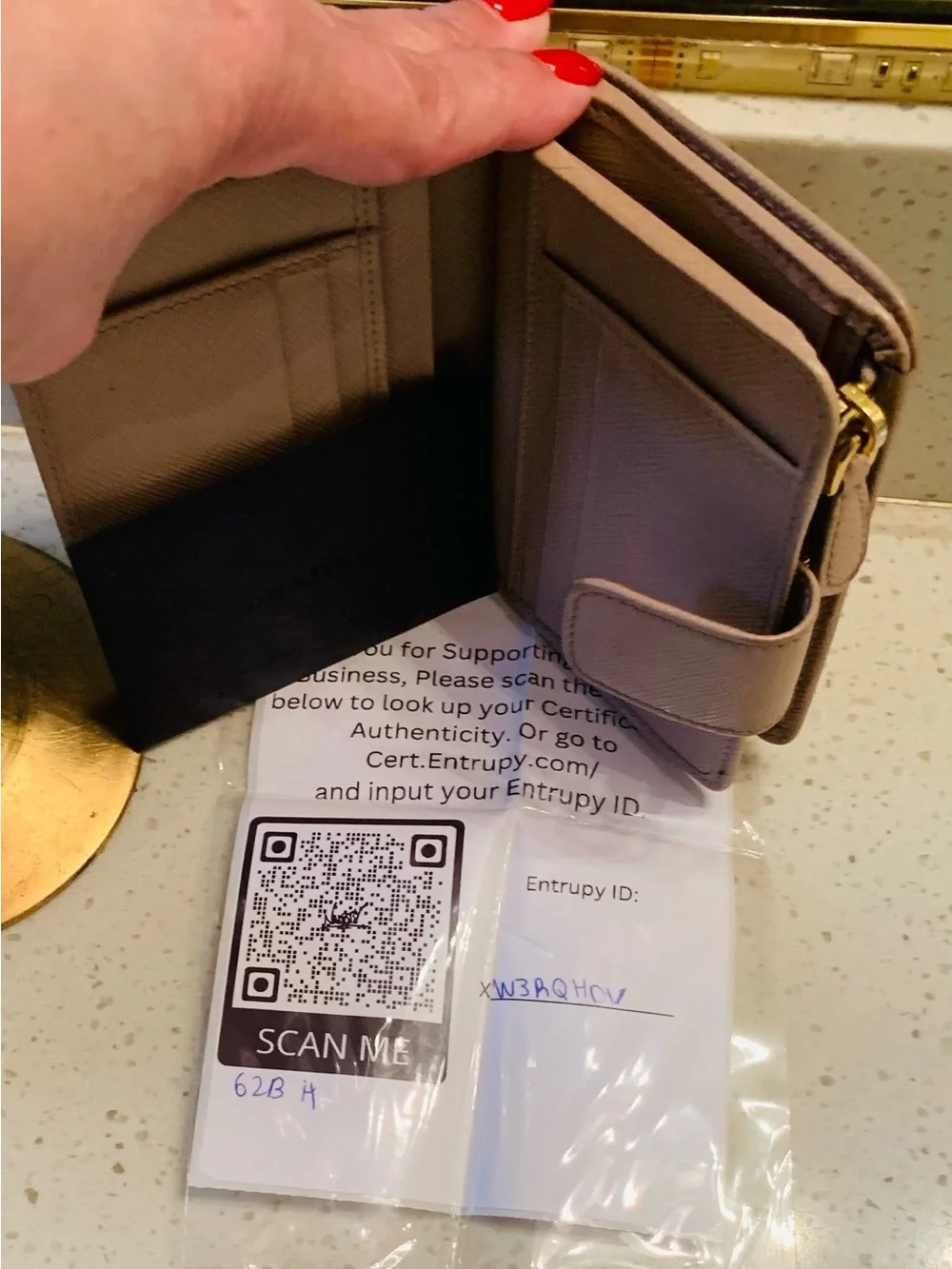 Authentic Prada Small Tan Saffiano Leather Wallet with Gold Logo